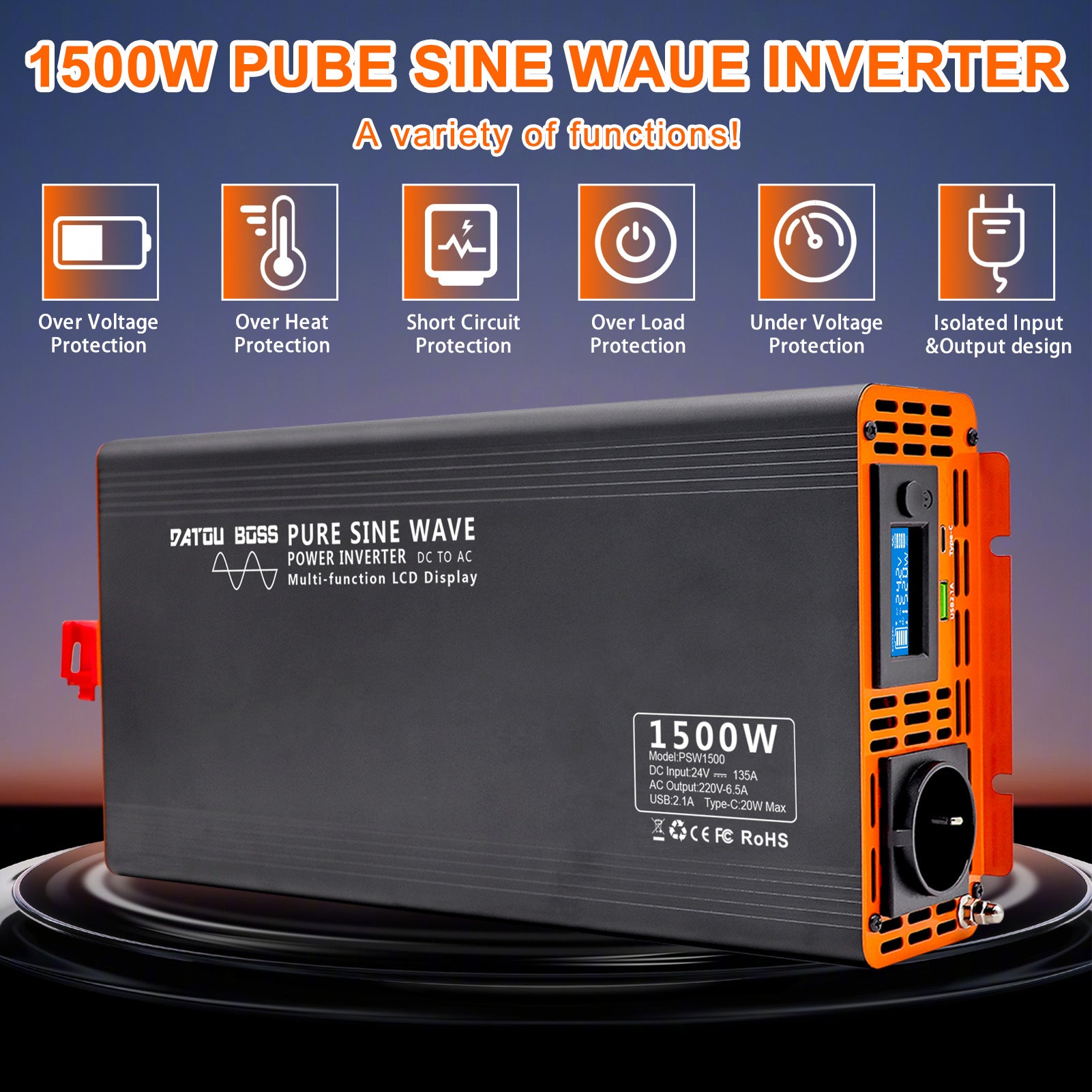 DATOUBOSS Rechargeable Lifepo4 Batteries Voltage Converters Inverter