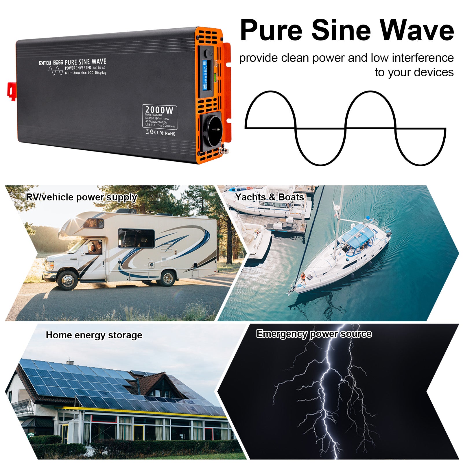 DATOUBOSS Rechargeable Lifepo4 Batteries Voltage Converters Inverter