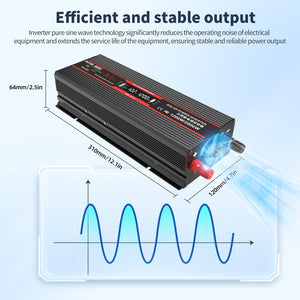 DATOUBOSS 1200W Pure Sine Wave Inverter (12.1x4.7x2.5in), stable output with low noise for sensitive electronics