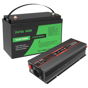DATOUBOSS 12.8V 100Ah LiFePO4 battery and 1200W pure sine wave inverter combo, built-in smart BMS