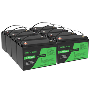DATOUBOSS 12V 100Ah LiFePO4 battery 8-pack bundle, 10.24kWh total energy for off-grid home solar bank