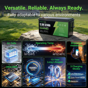 DATOUBOSS 12V 324Ah LiFePO4 Battery | 200A Smart BMS | Bluetooth & Low-Temp Protection | 15000 Cycles for RV, Solar - DATOUBOSSSP-DT-12324-A01-EU