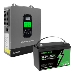 DATOUBOSS 12VDC–230VAC 1800W 1.28kWh 100Ah Power Kit, Hybrid Inverter with Built-in MPPT Controller & 12V 100Ah LiFePO4 EVE Battery, Smart BMS Protection, for RV & Home Backup - DATOUBOSSSP-DT-12V100A-L01-1218M-EU