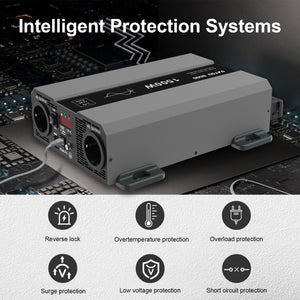 DATOUBOSS 1500W pure sine wave inverter with overload, short circuit, and overtemperature protection for safety