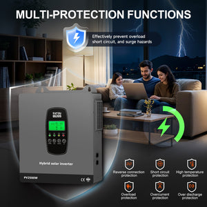 DATOUBOSS PV2500W hybrid inverter with overload, short circuit, and surge protection for home safety