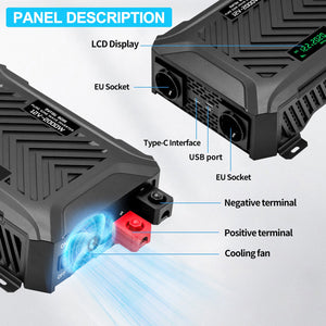 DATOUBOSS 2000W Pure Sine Wave Inverter, 12V to 230V AC Voltage Converter, Peak Power 4000W Peak Power, with Intelligent Detection System & LCD Display & 2 EU Socket - DATOUBOSS Rechargeable Lifepo4 Batteries Voltage Converters InverterSP-DT-PSWE2000W-12V-A-UA