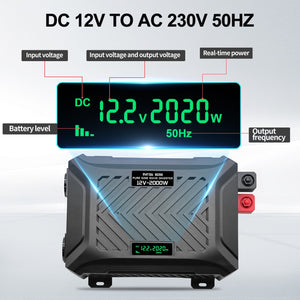 DATOUBOSS 2000W Pure Sine Wave Inverter, 12V to 230V AC Voltage Converter, Peak Power 4000W Peak Power, with Intelligent Detection System & LCD Display & 2 EU Socket - DATOUBOSS Rechargeable Lifepo4 Batteries Voltage Converters InverterSP-DT-PSWE2000W-12V-A-UA