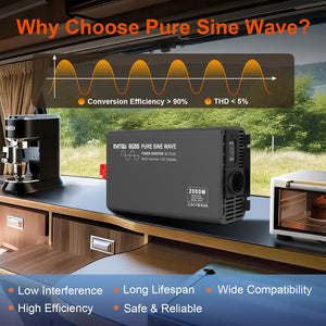DATOUBOSS 2000W Pure Sine Wave Inverter, high efficiency, protecting RV coffee makers and electronics