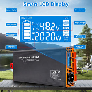 DATOUBOSS 2000W Pure Sine Wave Inverter, 48V to 230V AC Voltage Converter, Peak Power 4000W with 1 EU Socket, LCD Screen, 1 Type - C and 1 USB Ports for Household Appliances, Motorhome Car, Truck - DATOUBOSS Rechargeable Lifepo4 Batteries Voltage Converters InverterSP-DT-PSW2000W-48V-A-EU