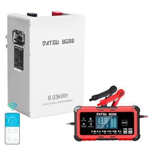 DATOUBOSS 24V 314Ah LiFePO4 Battery with 24V 8A Smart Charger, 8kWh Energy Storage, 150A BMS & Bluetooth App for Home & Off-Grid - DATOUBOSSSP-DT-24314-G21508-EU