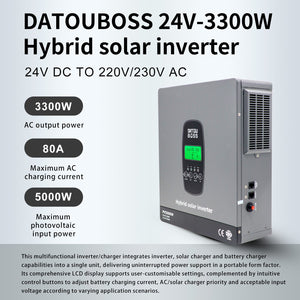 DATOUBOSS 3300W Hybrid Inverter 24V, Hybrid Solar Inverter On Grid, Supports Battery - Free Operation, 24V DC to 220/230V AC, BMS Protection System, with 150A MPPT for 24V Batteries - DATOUBOSS Rechargeable Lifepo4 Batteries Voltage Converters InverterSP-DT-2433M-A-UA