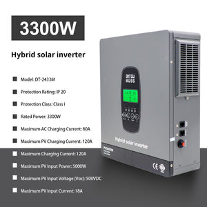 DATOUBOSS 3300W Hybrid Inverter 24V, Hybrid Solar Inverter On Grid, Supports Battery - Free Operation, 24V DC to 220/230V AC, BMS Protection System, with 150A MPPT for 24V Batteries - DATOUBOSS Rechargeable Lifepo4 Batteries Voltage Converters InverterSP-DT-2433M-A-UA