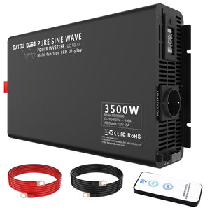 DATOUBOSS 3500W Pure Sine Wave Inverter, 24V to 230V AC Voltage Converter, Peak Power 7000W with 1 EU Plug, LCD Display and Radio Remote Control for Trucks, Motorhomes, Home, Camping, Household - DATOUBOSS Rechargeable Lifepo4 Batteries Voltage Converters InverterSP-DT-DNB3500W-24V-A-EU