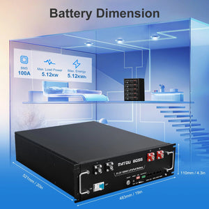 DATOUBOSS server rack battery 483x521x110mm, compact 5.12kW load power storage for home solar backup system