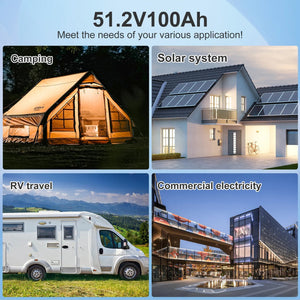 DATOUBOSS 51.2V 100Ah LiFePO4 battery for camping, solar systems, RV travel, and commercial electricity backup