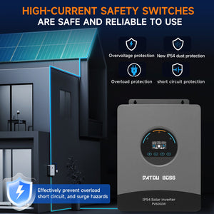 DATOUBOSS 6000W Solar Hybrid Inverter with IP54 dust & water protection, designed for durable indoor and semi - outdoor installation. 48V DC to 230V AC output, 120A MPPT, 8500W PV input, battery - free operation, BMS protection - DATOUBOSS Rechargeable Lifepo4 Batteries Voltage Converters InverterSP-DT-4860BF-A-UA