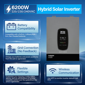 DATOUBOSS 6200W Solar Hybrid Inverter 48VDC to 230VAC, 120A MPPT, 8500W PV Input, Battery - Free Operation, BMS Protection, 27A PV Input, Lightning & Anti - Backflow Protection, Off - Grid & Grid - Connected Compatible(Compatible with WiFi 04) - DATOUBOSS Rechargeable Lifepo4 Batteries Voltage Converters InverterSP-DT-4862S-A-EU