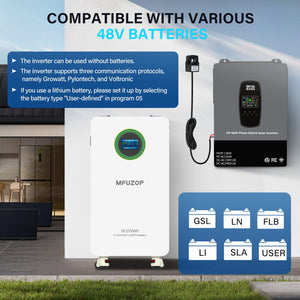 DATOUBOSS 6200W Solar Hybrid Inverter 48VDC to 230VAC, 120A MPPT, 8500W PV Input, Battery - Free Operation, BMS Protection, 27A PV Input, Lightning & Anti - Backflow Protection, Off - Grid & Grid - Connected Compatible (Compatible with WiFi 04) - DATOUBOSS Rechargeable Lifepo4 Batteries Voltage Converters InverterSP-DT-4862SQ-A-EU
