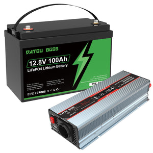 DATOUBOSS 12.8V 100Ah LiFePO4 battery and silver 1200W pure sine wave inverter kit, efficient off-grid power system