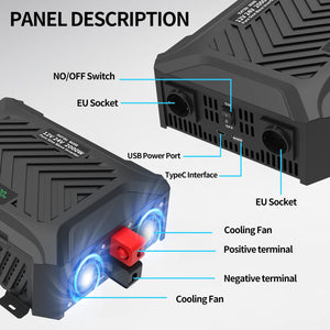 DATOUBOSS Universal Double Voltage Converter 2000W Pure Sine Wave Inverter, 12V/24V to 230V AC Voltage Converter, Peak Power 4000W Peak Power, with Intelligent Detection System & LCD Display & 2 EU Socket - DATOUBOSS Rechargeable Lifepo4 Batteries Voltage Converters InverterSP-DT-TY-PSWE2000W-A-UK