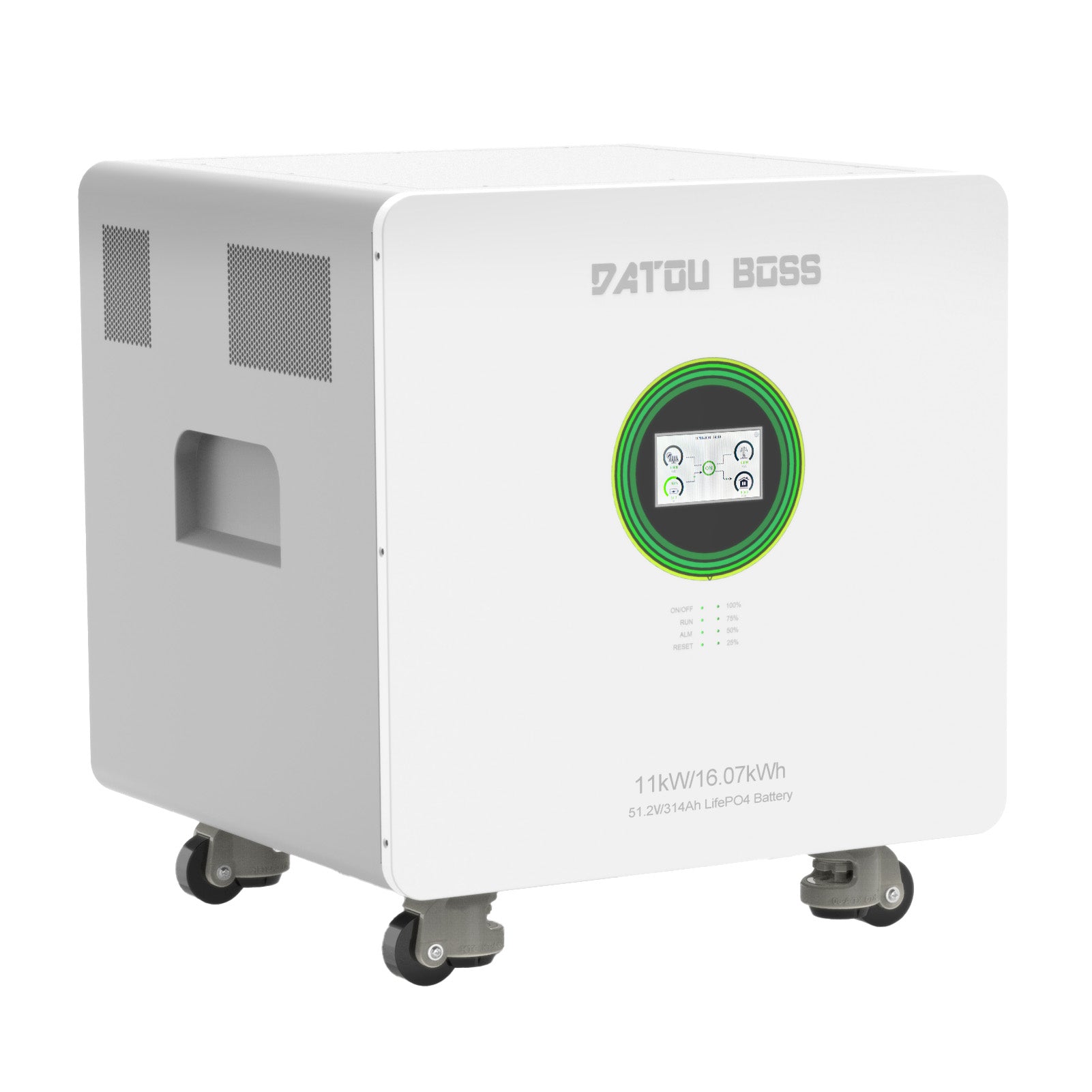 Onduleur hybride DATOUBOSS 48 V 12 000 W + batterie LiFePO4 628 Ah, alimentation portable avec écran tactile LCD, amovible et roues, adapté aux systèmes de stockage d'énergie solaire de grande capacité/VR/systèmes de stockage d'énergie domestique.