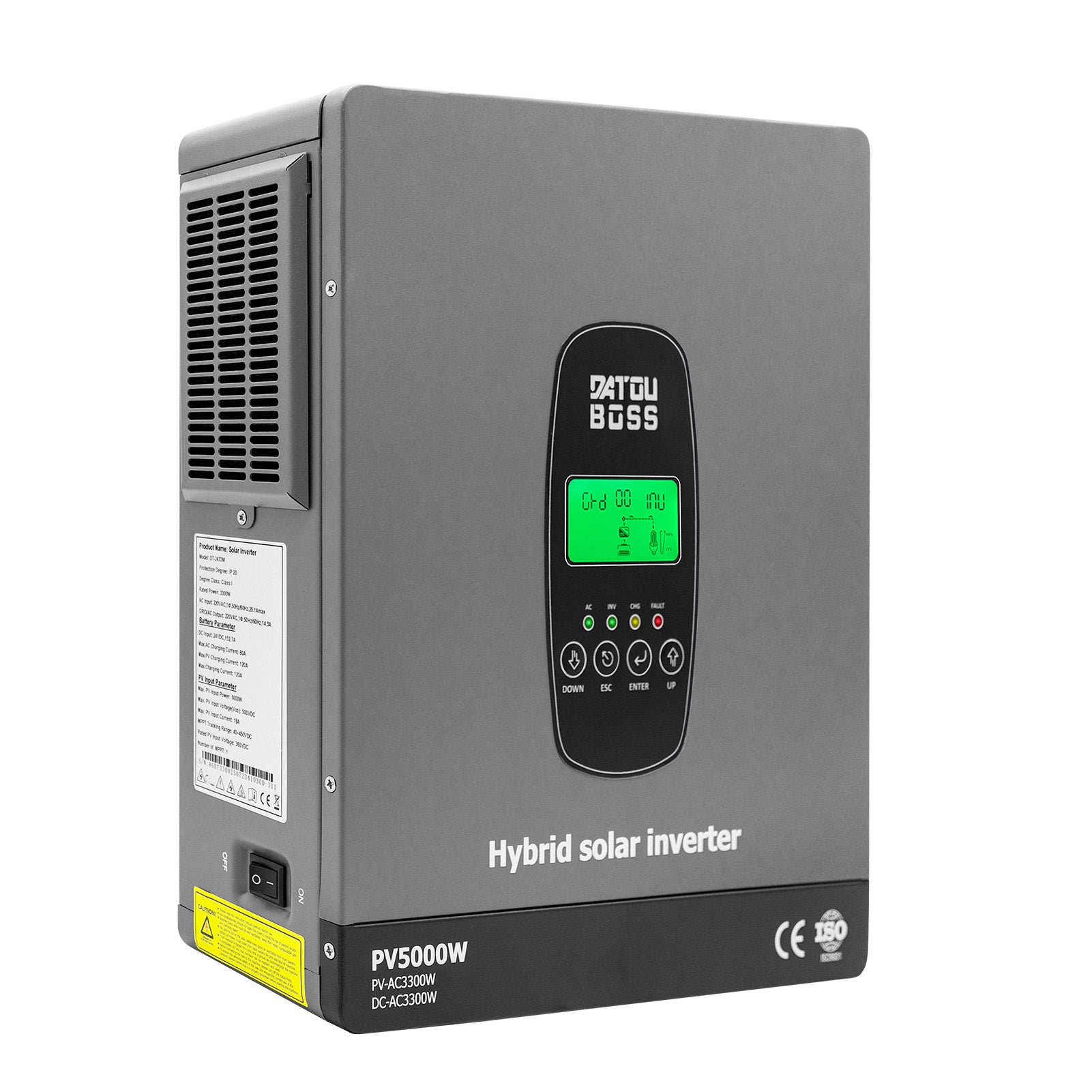 DATOUBOSS 3300W Hybrid Inverter 24V, Hybrid Solar Inverter On Grid, Supports Battery-Free Operation, 24V DC to 220/230V AC, BMS Protection System, with 150A MPPT for 24V Batteries