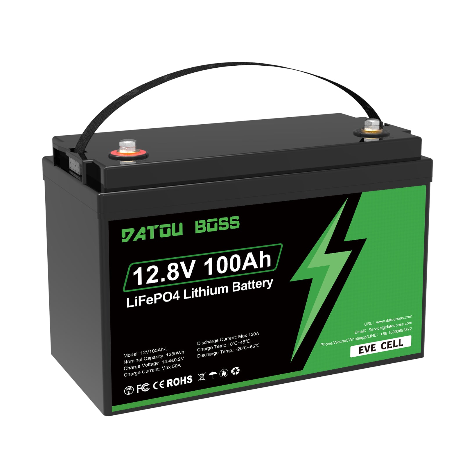 DATOUBOSS 12V 100Ah LiFePO4 Lithium Battery with 100A BMS  Deep Cycle Battery for RV Solar Home System（EVE battery cells）