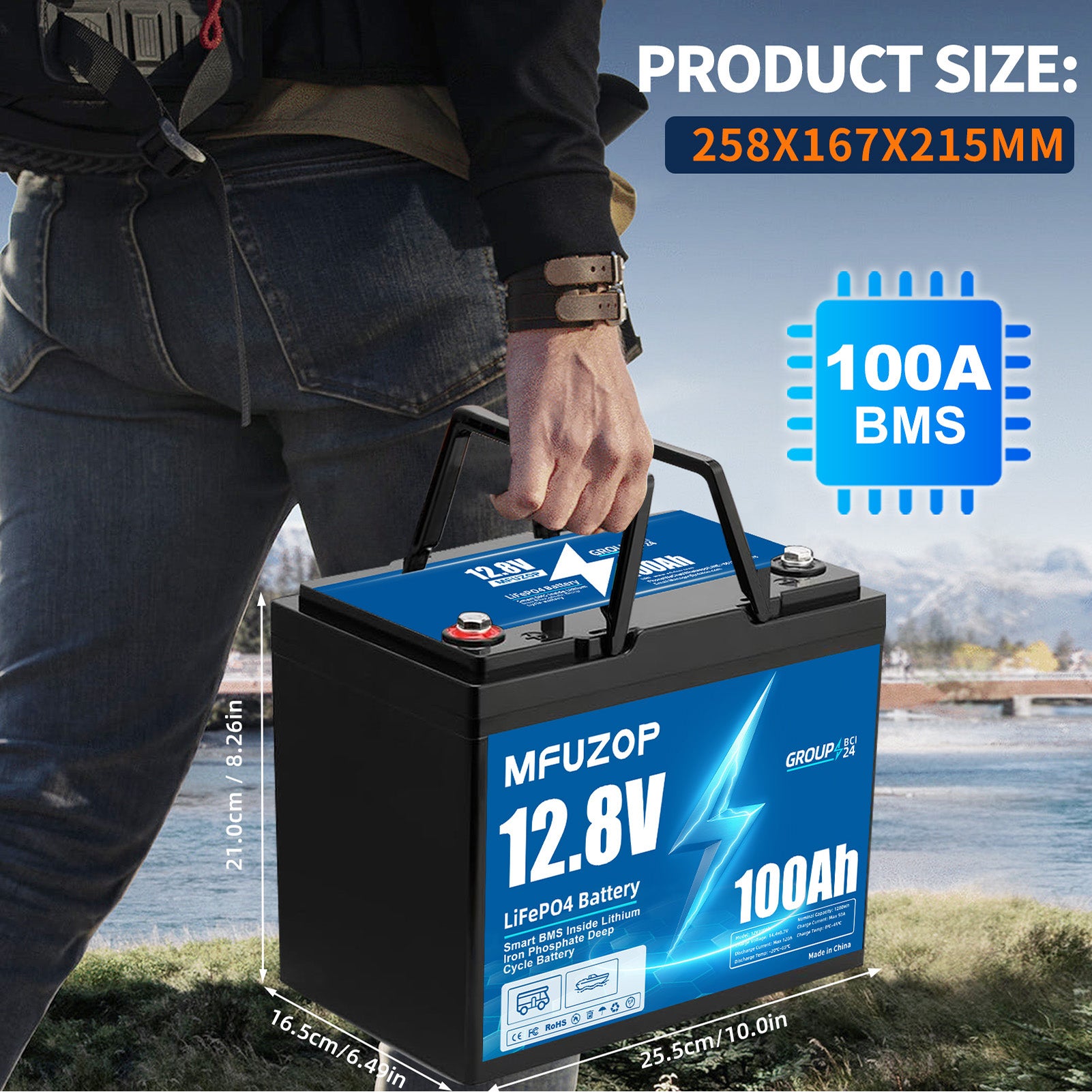 DATOUBOSS 12V 100Ah Lithium LiFePO4 Battery with 100A BMS  Deep Cycle Battery for Car Home Solar System