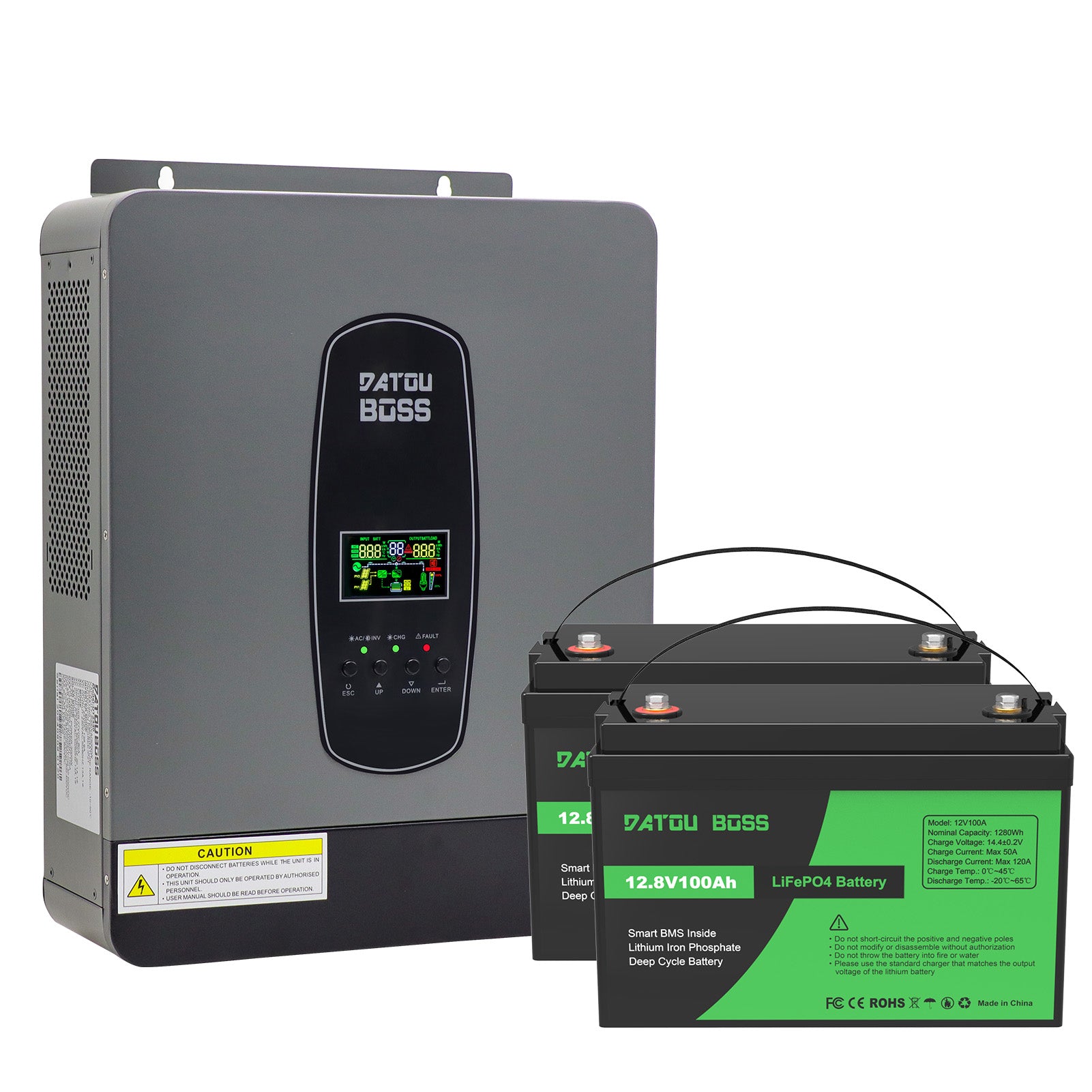 DATOUBOSS 24V 3kW 2,56kWh Solar-Heimspeicher-Backup-System für netzunabhängige Stromversorgung, 300Ah LiFePO4 (2x12V100Ah) + 3000W Hybrid-Wechselrichter, 100A MPPT-Sinuswandler, 200A BMS, für Wohnmobile und Solaranlagen