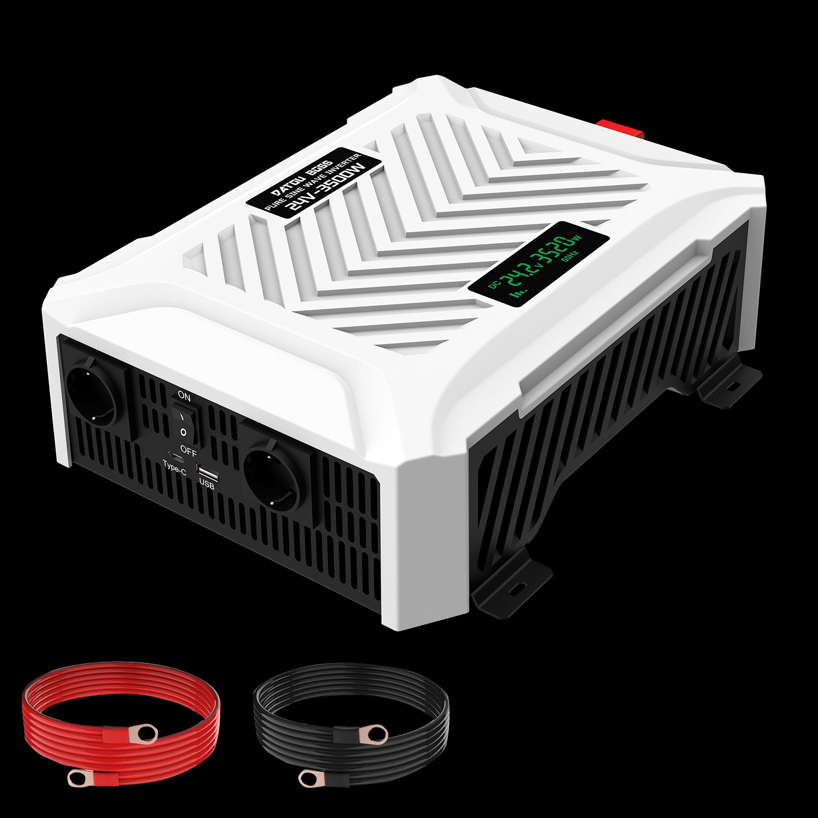 DATOUBOSS 3500W Pure Sine Wave Inverter, 24V to 230V AC Voltage Converter, Peak Power 7000W Peak Power, with Intelligent Detection System & LCD Display & 2 EU Socket