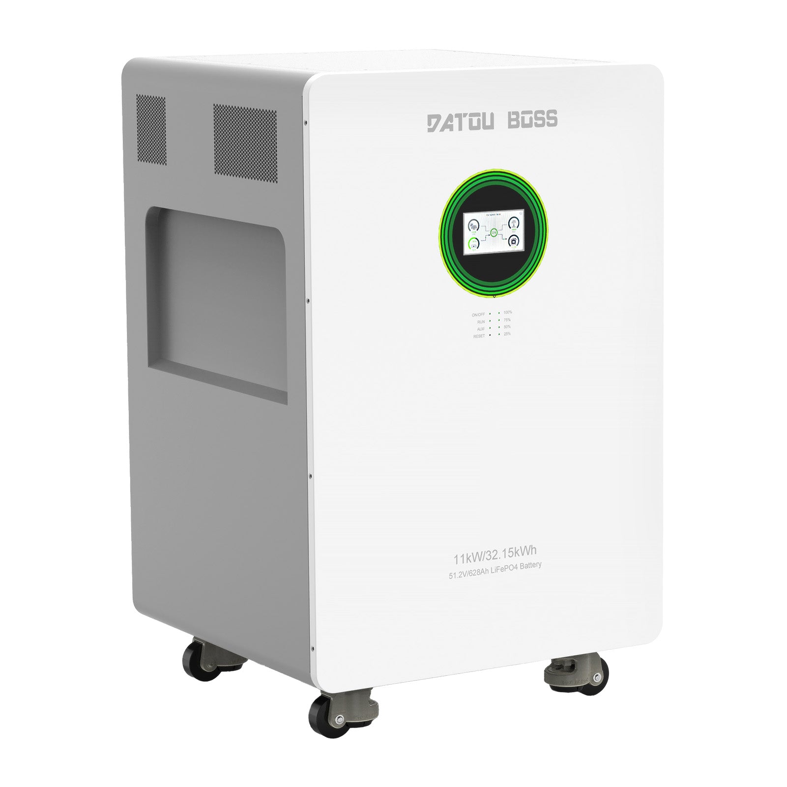 Onduleur hybride DATOUBOSS 48 V 12 000 W + batterie LiFePO4 628 Ah, alimentation portable avec écran tactile LCD, amovible et roues, adapté aux systèmes de stockage d'énergie solaire de grande capacité/VR/systèmes de stockage d'énergie domestique.