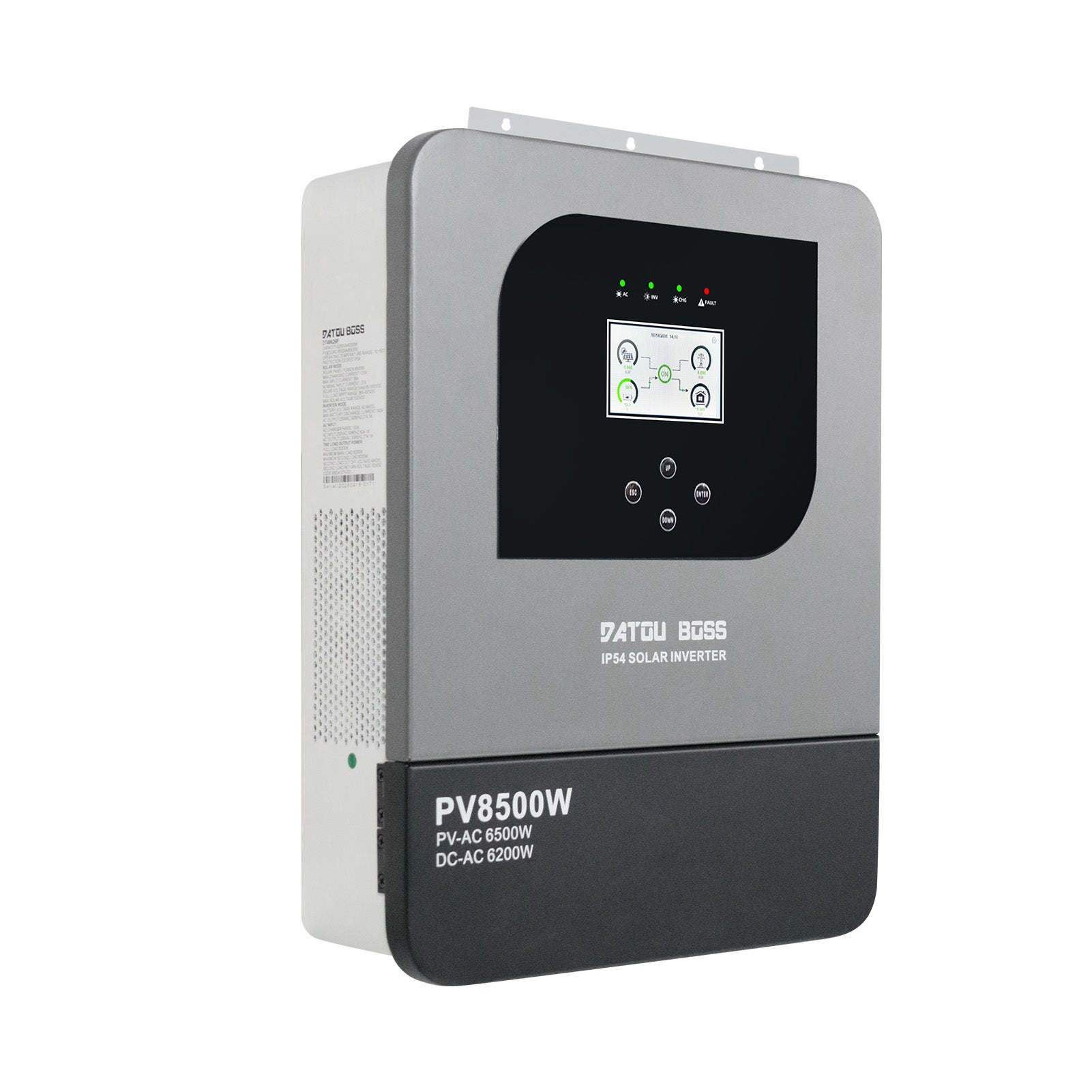 DATOUBOSS 6200 W Solar-Hybrid-Wechselrichter 48 VDC bis 230 VAC reiner Sinuswellen-Wechselrichter mit 120 A MPPT, 8500 W Photovoltaik-Eingang, unterstützt batterieloses BMS-Schutzsystem, für 48 V Lithiumbatterien