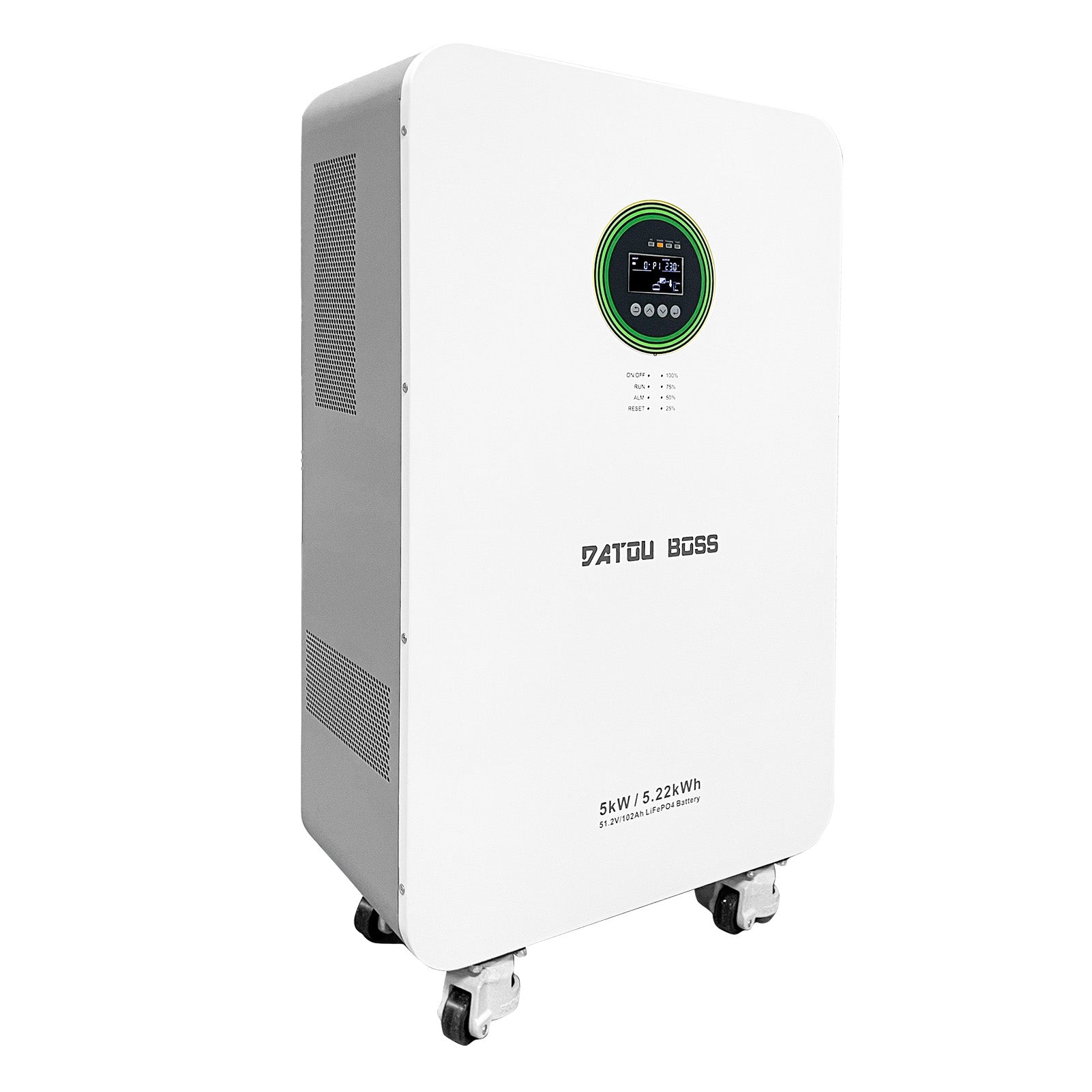 DATOUBOSS 48V 5000W Hybrid-Wechselrichter + 102Ah LiFePO4-Batterie Tragbares Netzteil mit abnehmbarem LCD-Touchscreen und Rädern, geeignet für Solarenergiespeichersysteme mit großer Kapazität/Wohnmobile/Hausenergiespeichersysteme