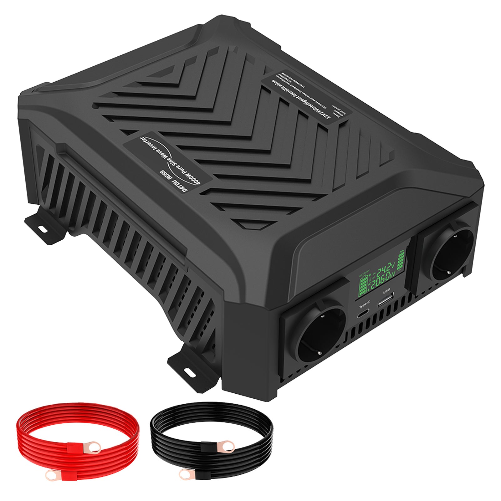 DATOUBOSS Universal-Doppelspannungswandler 1200W/2000W Sinus-Wechselrichter, 12V/24V auf 230V Wechselspannungswandler, Spitzenleistung 2300W/4000W, mit intelligentem Erkennungssystem & LCD-Display & 2 EU-Steckdosen