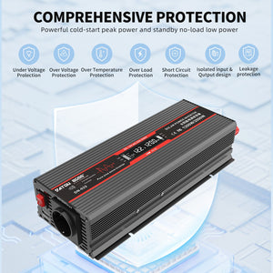 DATOUBOSS 1200W Pure Sine Wave Inverter, 12V to 220V with 2500W peak power and comprehensive security protections