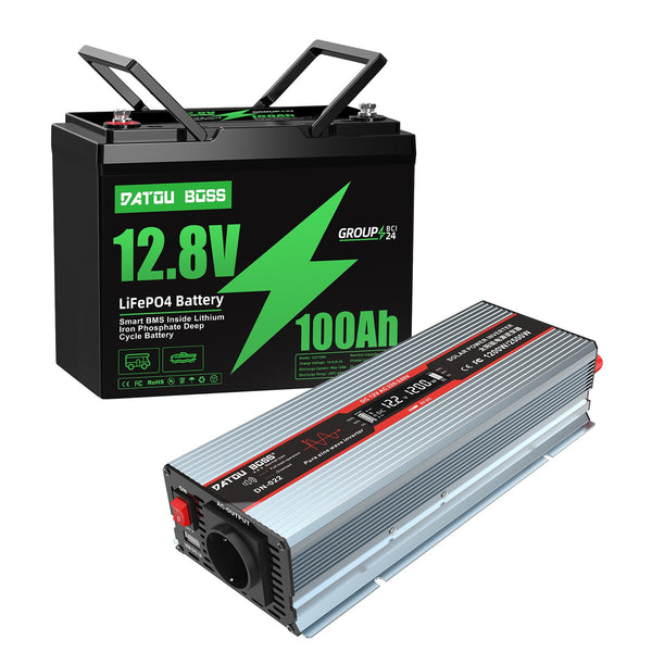 DATOUBOSS Group 24 12.8V lithium battery with 1200W inverter for RV and marine power systems