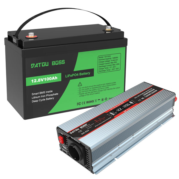 DATOUBOSS 12.8V 100Ah LiFePO4 battery and 1200W pure sine wave inverter kit for small off-grid power