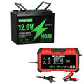 DATOUBOSS 12V 100Ah LiFePO4 Battery with 100A BMS + 12V15A - 24V8A Smart Battery Charger (EU Standard) for RV Solar & Home System - DATOUBOSS Rechargeable Lifepo4 Batteries Voltage Converters InverterSP-DT-12V100A-G21508-B01-EU