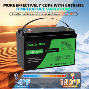DATOUBOSS 12V 100Ah LiFePO4 battery, high and low temperature resistant for extreme weather RV solar