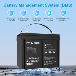 DATOUBOSS 12V 100Ah LiFePO4 Battery with 100A BMS + 12V15A Smart Battery Charger for RV Solar & Home System - DATOUBOSSSP-DT-12100-S01-G21508-EU