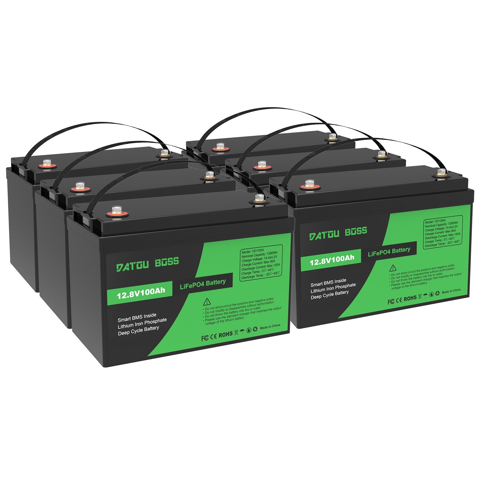 DATOUBOSS 12V 100Ah LiFePO4 battery 6-pack bundle, 7680Wh large capacity for off-grid solar storage