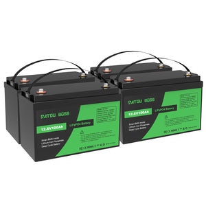 DATOUBOSS 12V 100Ah LiFePO4 battery 4-pack bundle, ideal for building a 48V 100Ah home solar energy bank
