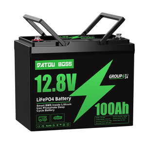 DATOUBOSS 12.8V 100Ah LiFePO4 battery, BCI Group 24 size with smart BMS for RV and marine use