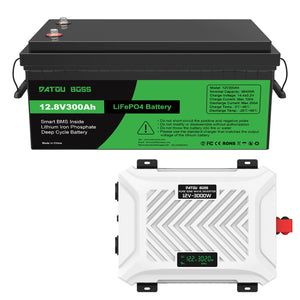 DATOUBOSS 12V 300Ah LiFePO4 Battery with 200A BMS Deep Cycle + 3000W Pure Sine Wave Inverter with 6000W Peak Power, Intelligent Detection & LCD Display, 2 EU Sockets for Off - Grid Living, RV Adventures, Solar Systems, and Emergency Power Solutions - DATOUBOSS Rechargeable Lifepo4 Batteries Voltage Converters InverterSP-DT-12V300A-PSWE3000W-12V-A-EU