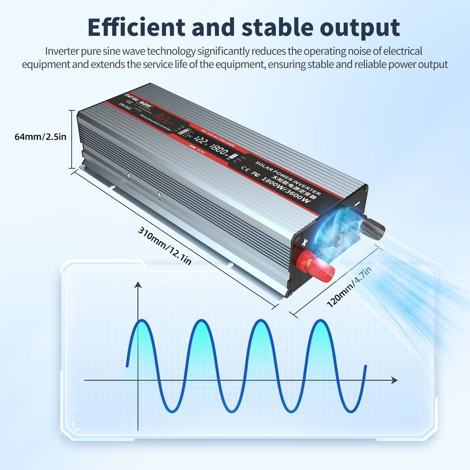 DATOUBOSS 12V 300Ah LiFePO4 Lithium Battery with 200A BMS + 1800W Pure Sine Wave Inverter 12V to 230V AC, 3600W Peak, EU Sockets, USB Ports & LED Display, Portable Solar Power System for Outdoor Gear, Camping Equipment, Fishing Trips & Mobile Workstations - DATOUBOSS Rechargeable Lifepo4 Batteries Voltage Converters InverterSP-DT-DNG1800W-12V-12V300A-A01-EU
