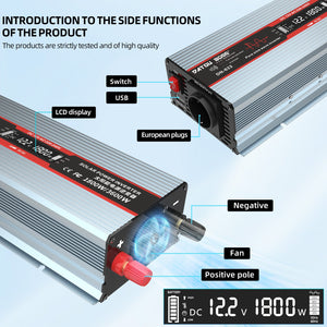 DATOUBOSS 12V 300Ah LiFePO4 Lithium Battery with 200A BMS + 1800W Pure Sine Wave Inverter 12V to 230V AC, 3600W Peak, EU Sockets, USB Ports & LED Display, Portable Solar Power System for Outdoor Gear, Camping Equipment, Fishing Trips & Mobile Workstations - DATOUBOSS Rechargeable Lifepo4 Batteries Voltage Converters InverterSP-DT-DNG1800W-12V-12V300A-A01-EU