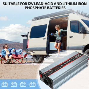 DATOUBOSS 12V 300Ah LiFePO4 Lithium Battery with 200A BMS + 1800W Pure Sine Wave Inverter 12V to 230V AC, 3600W Peak, EU Sockets, USB Ports & LED Display, Portable Solar Power System for Outdoor Gear, Camping Equipment, Fishing Trips & Mobile Workstations - DATOUBOSS Rechargeable Lifepo4 Batteries Voltage Converters InverterSP-DT-DNG1800W-12V-12V300A-A01-EU