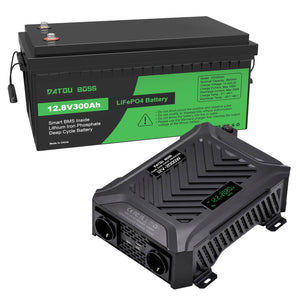 DATOUBOSS 12V 300Ah LiFePO4 Lithium Battery with 200A BMS + 2000W Pure Sine Wave Inverter 12V to 230V AC, 4000W Peak, Intelligent Protection, LCD Display, Dual EU Sockets, Solar Deep Cycle Backup Power System for Camping, RV & Emergency Use - DATOUBOSS Rechargeable Lifepo4 Batteries Voltage Converters InverterSP-DT-PSWE2000W-12V-12V300A-A01-EU