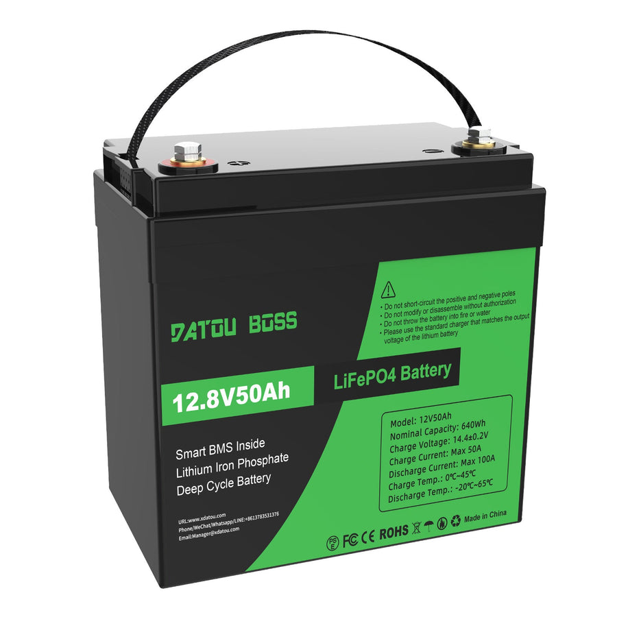 Batterie DATOUBOSS 12 V 50 Ah LiFePO4 avec cycle profond 50 A BMS, batterie au lithium pour camping-car, solaire, stockage d'énergie domestique & Système d'alimentation hors réseau