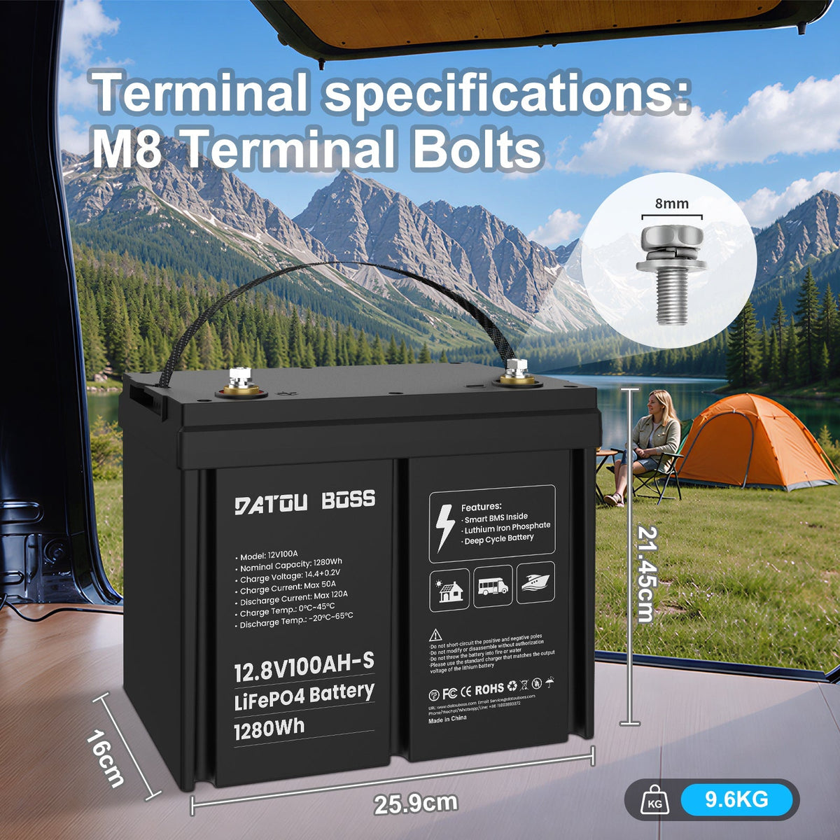 DATOUBOSS 12VDC–230VAC 1800W 1.28kWh 100Ah Power Kit, Hybrid Inverter with Built-in MPPT Controller & 12V 100Ah LiFePO4 Battery, Smart BMS Protection, for RV & Home Backup - DATOUBOSSSP-DT-12V100A-S01-1218M-EU